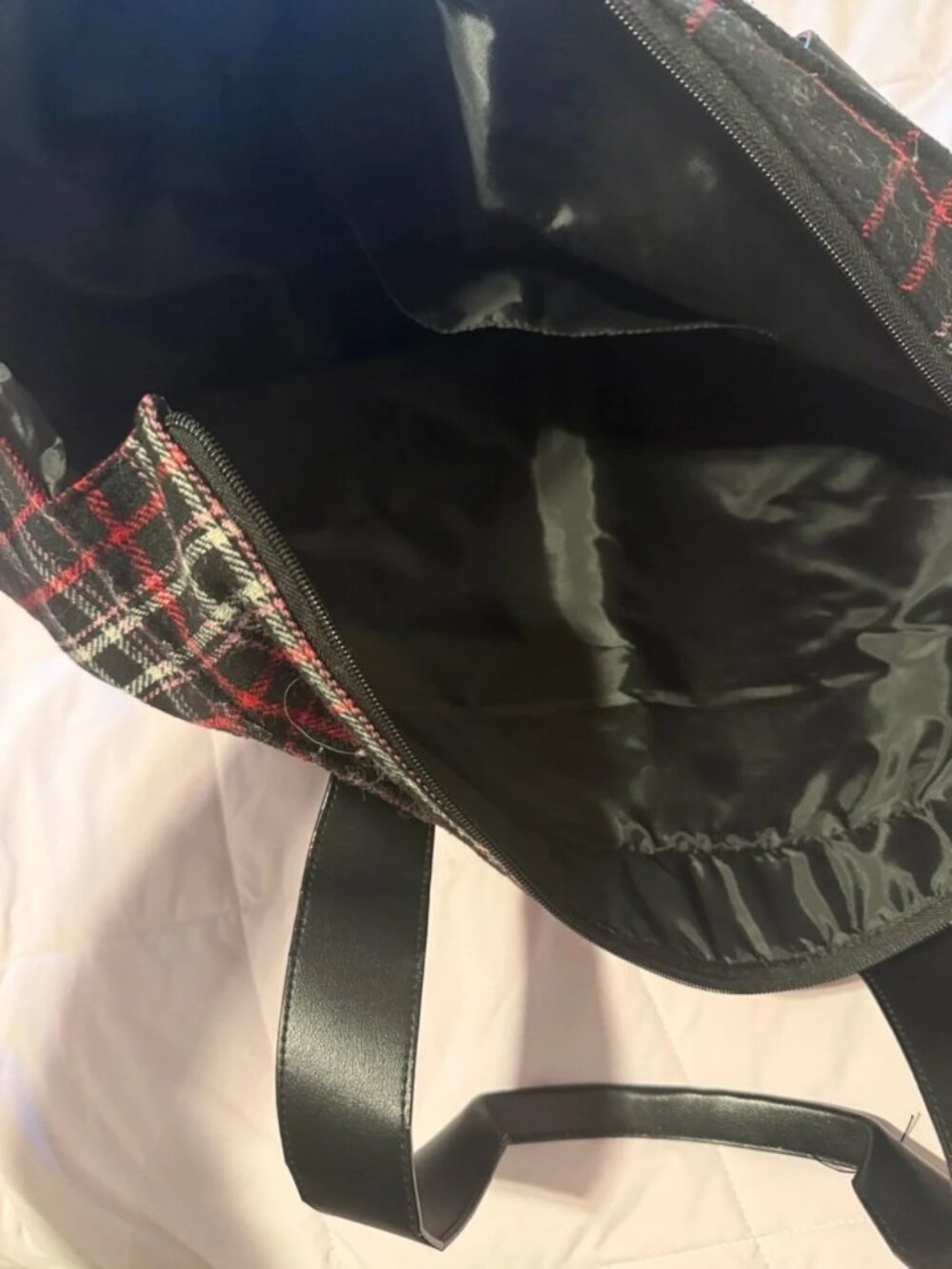 [BOGO] NWT Victoria's Secret Red and Black Plaid Tote Bag w/ Leather Straps - Picture 5 of 7